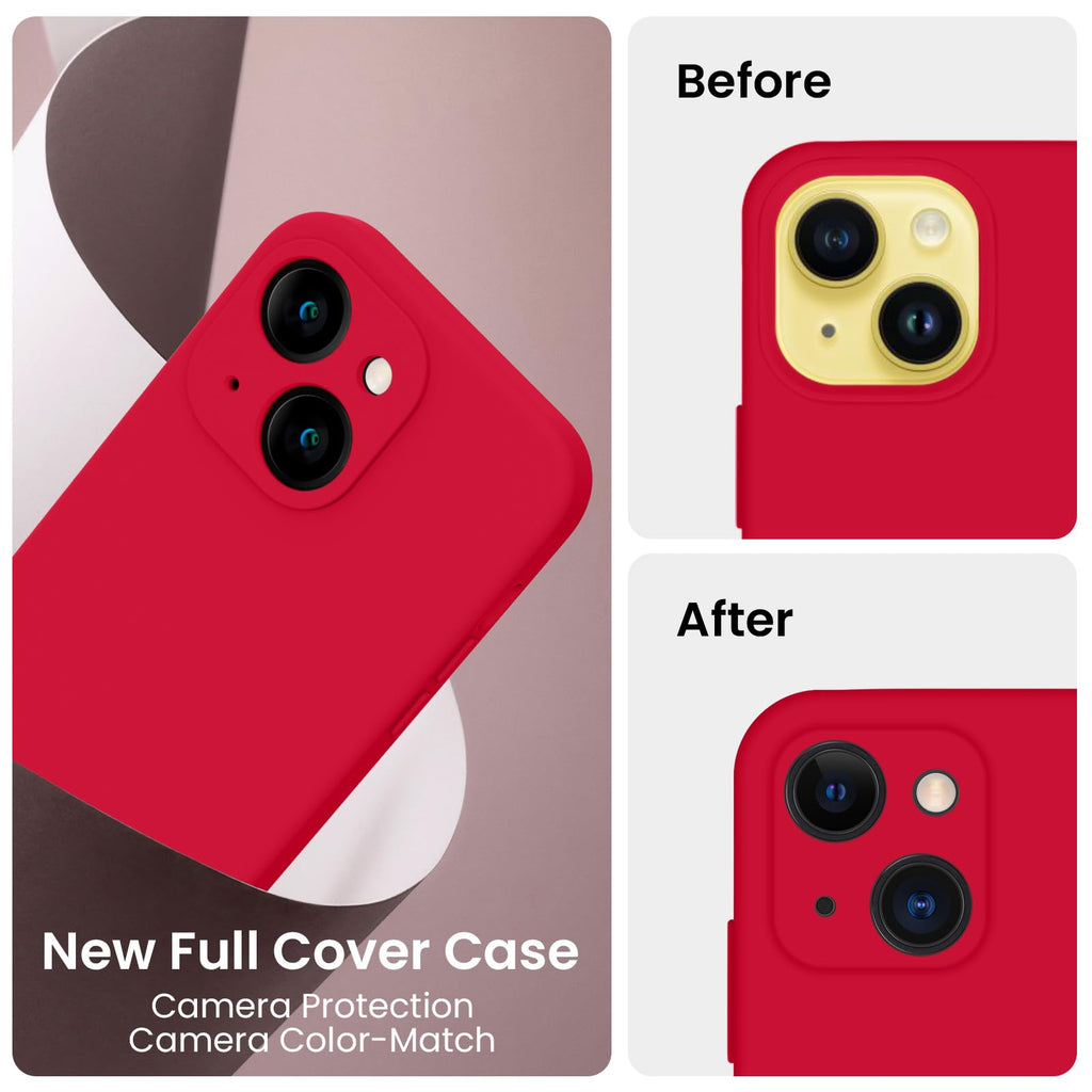 FireNova Designed for iPhone 14 Case, Silicone Upgraded [Camera Protection] Phone Case, Soft Anti-Scratch Microfiber Lining Inside, 6.1 inch, Deep Red