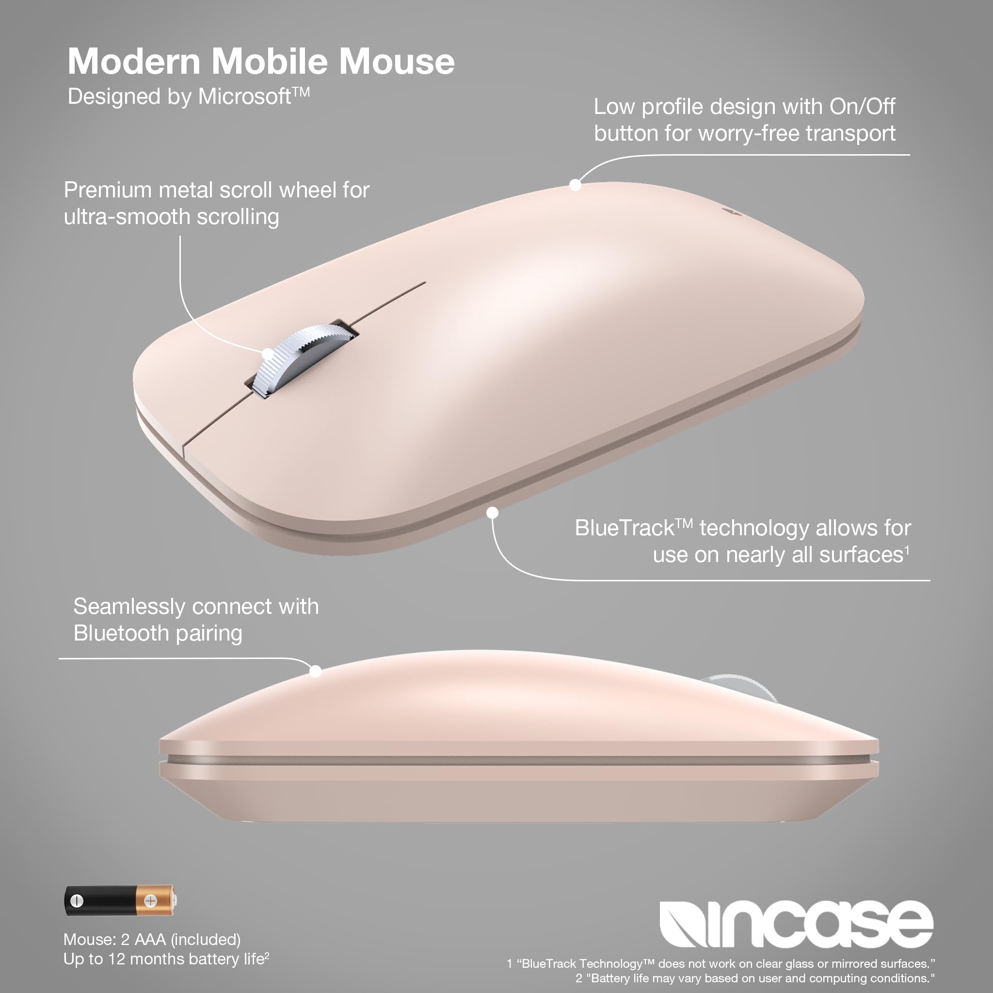 Incase Modern Mobile Mouse Designed by Microsoft, Wireless, Sandstone