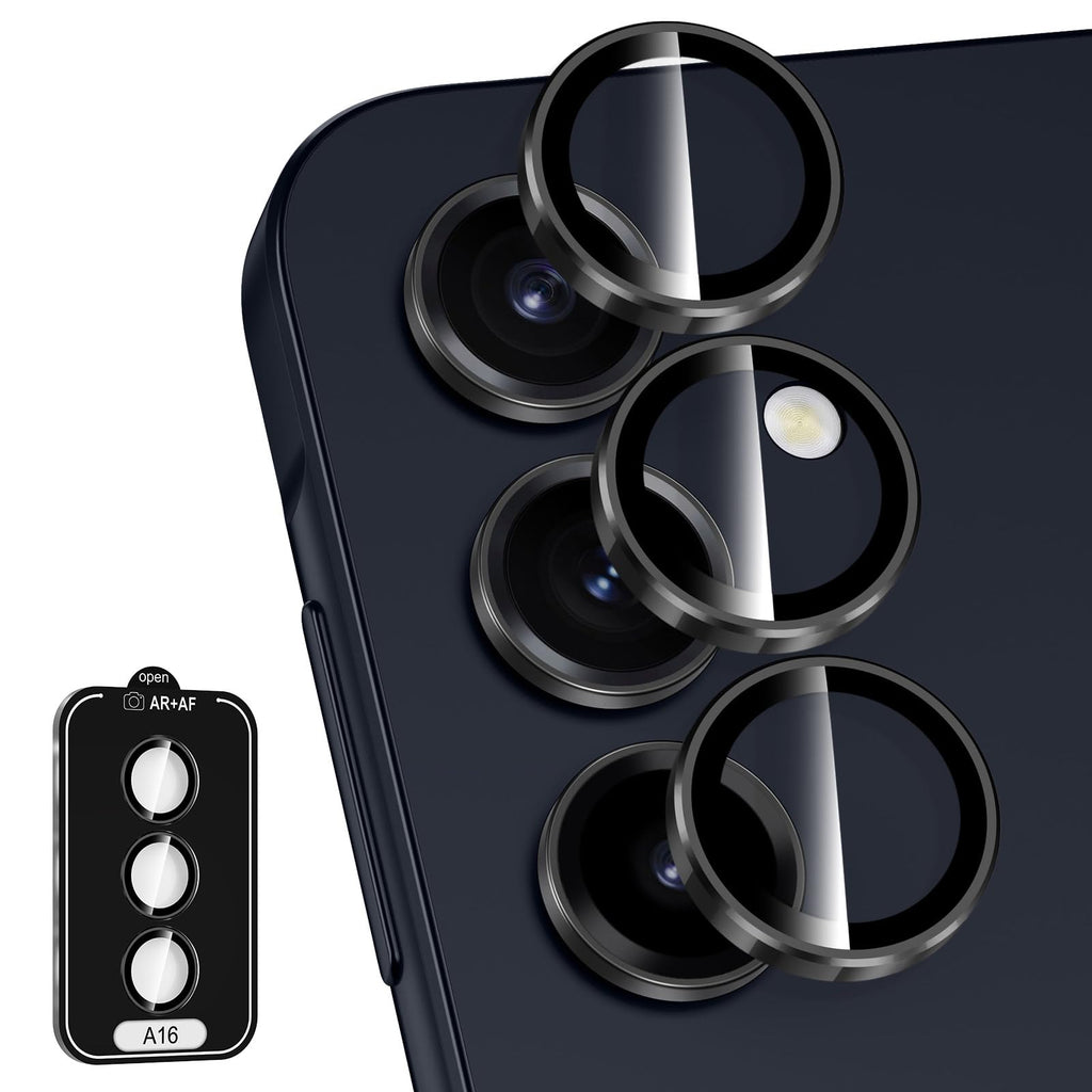 Avocase for Samsung Galaxy A16 Camera Lens Protector, Individual Metal Ring Tempered Glass Lens Cover, [Strong Adsorption] Scratch Resistant Ultra-Thin HD Clear Lens Cover, 1 Set-Black Ring
