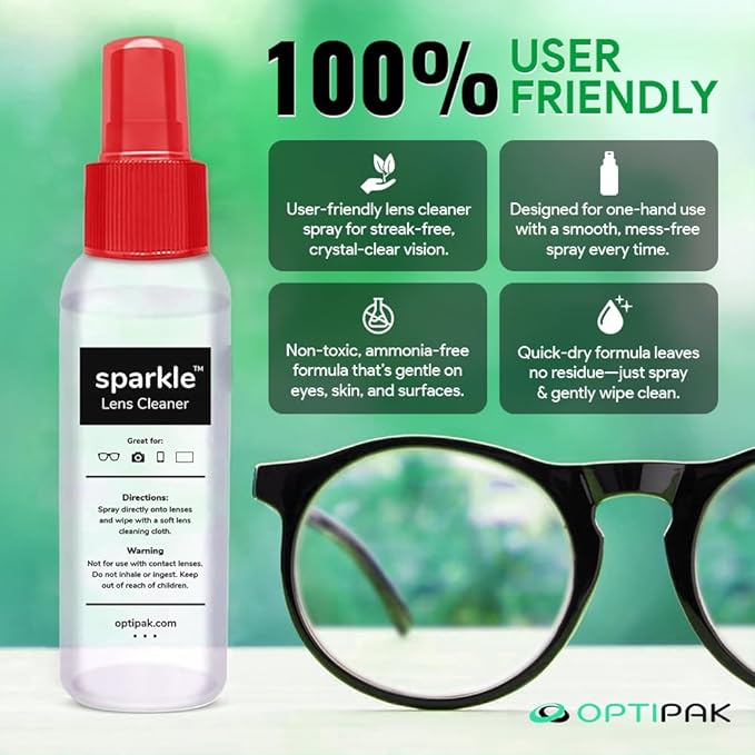 Sparkle Anti-Reflective Lens Cleaner Spray kit | (1) 2oz Glasses Cleaner Spray + (1) Microfiber Cloth for Eyeglasses, Sunglasses, Lenses, Screens and Camera Cleaning Kit (2 Piece Set)