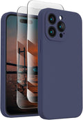 FireNova Designed for iPhone 15 Pro Max Case, Silicone Upgraded [Camera Protection] Phone Case with [2 Screen Protectors], Soft Anti-Scratch Microfiber Lining Inside, 6.7 inch, Navy Blue