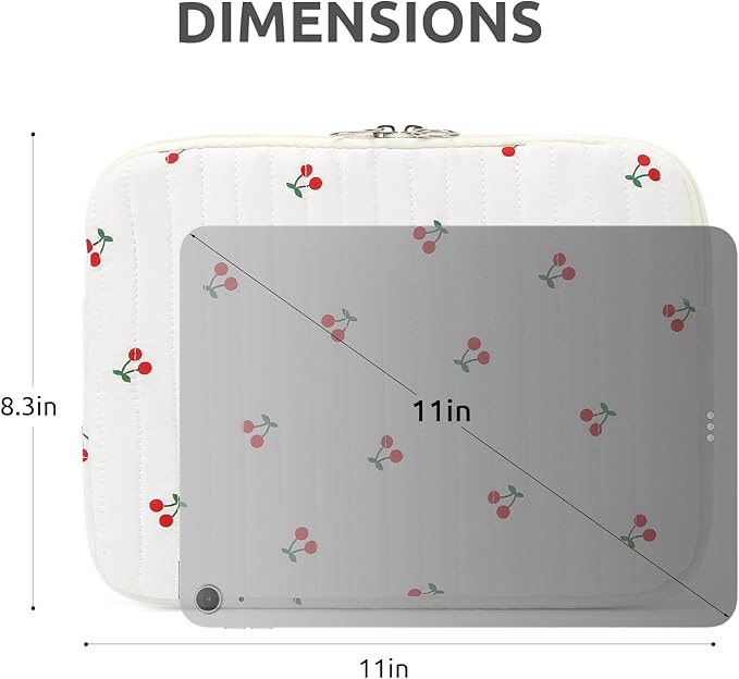 Puffy Laptop Sleeve 13-15.6 Inch Cute Quilted Laptop Protective Case Padded Floral Computer Sleeve for MacBook (B-Cherry, 11 Inch)