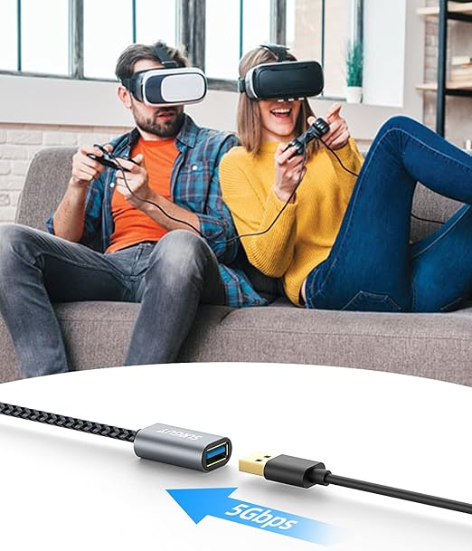 SUNGUY 5Gbps USB 3.0 Extension Cable, 6FT USB Extender, USB A Male to Female Cord, Braided High Data Transfer Compatible with Xbox, Hard Drive, Webcam, USB Keyboard, Mouse, Flash Drive, Oculus VR