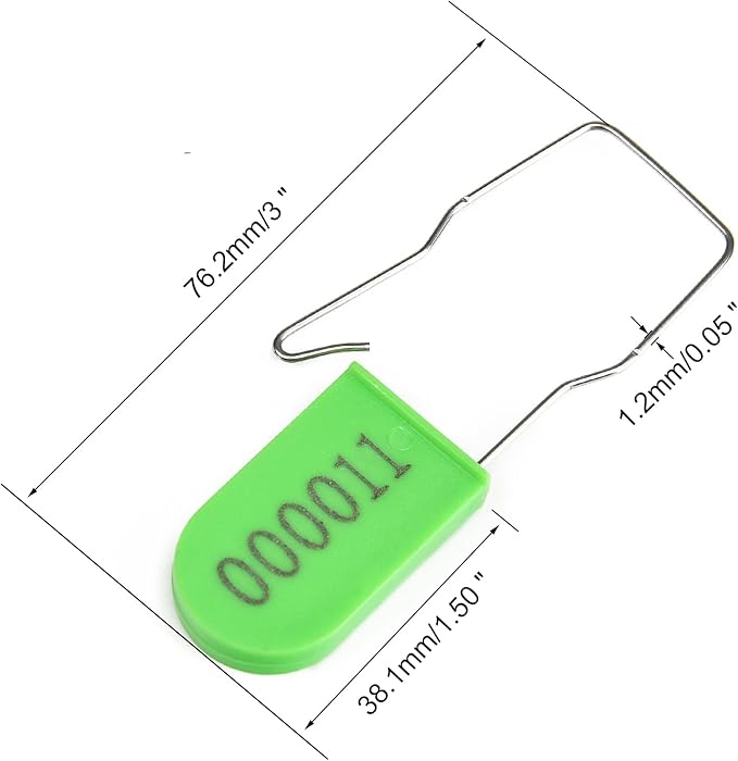 100PCS Plastic Padlock Security Seals Metal Wire Padlocks Electric Meter Lockout Tags Self-Locking Numbered Anti Tamper Seal Tags Green