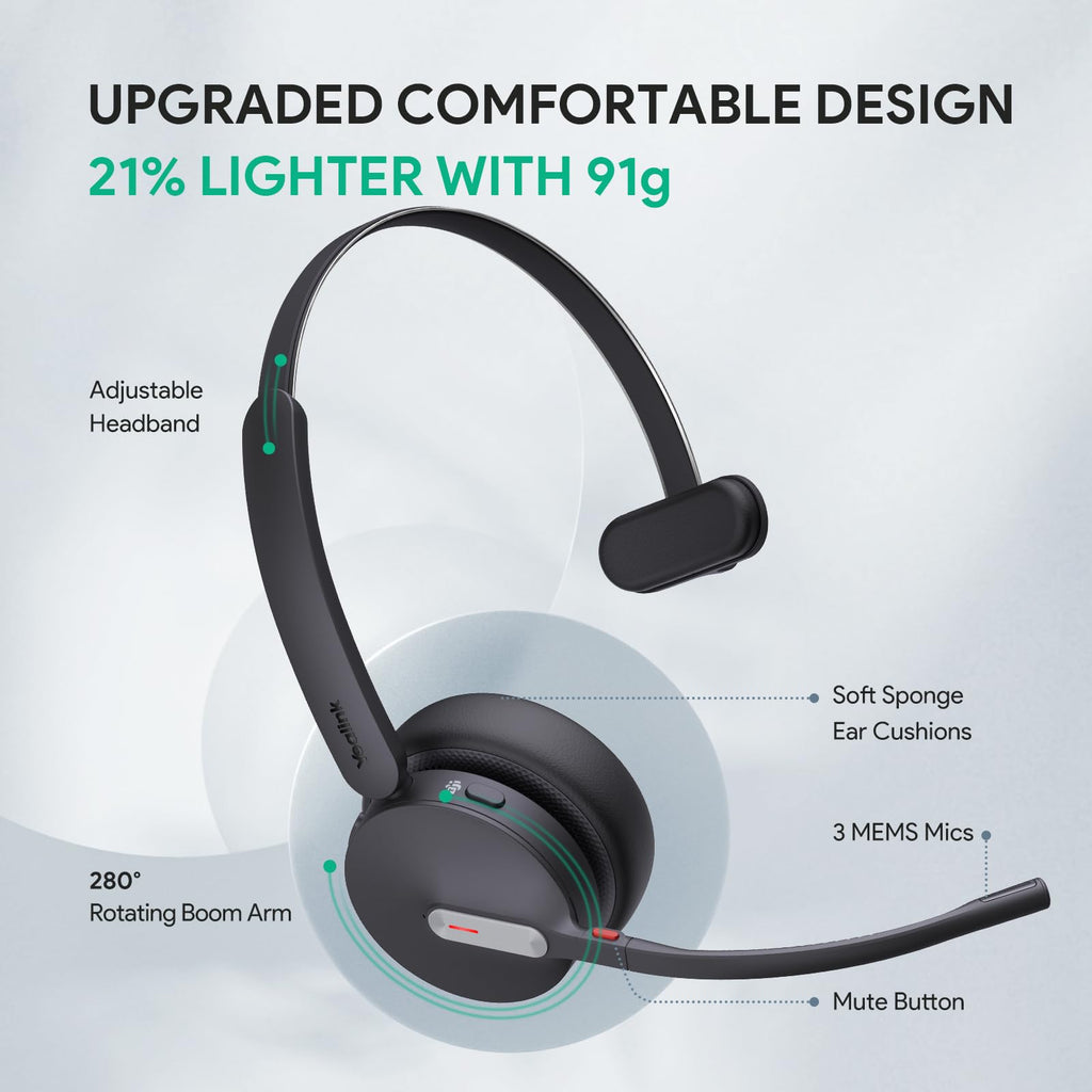 Yealink BH70 Mono Stand, Teams Certified Work Headset for Open Office Home