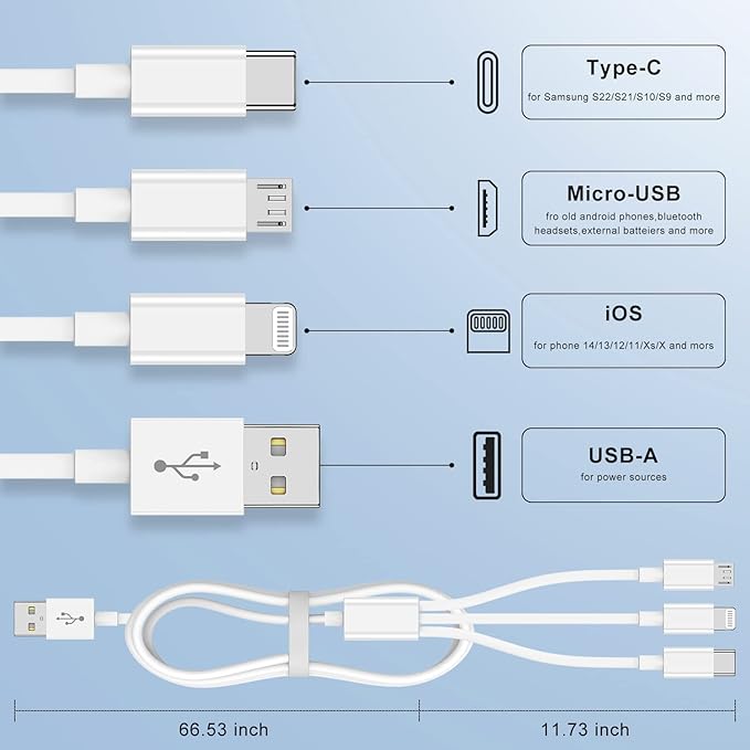 Multi Charger Cable 6Ft 2Pack, 3 in 1 Charging Cord, Universal Phone Cables