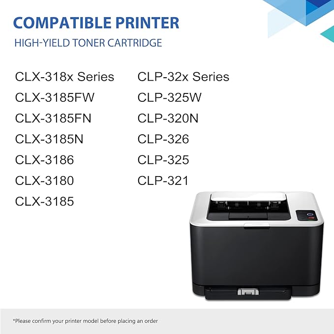 CLT-K407S Black Toner Cartridge 1-Pack Replacement for Samsung CLT-K407S for CLX-3180, CLX-3186, CLX-3185N, CLX-3185FW, CLX-318x Series; CLP-321, CLP-326, CLP-320N, CLP-325W, CLP-32x Series Printer