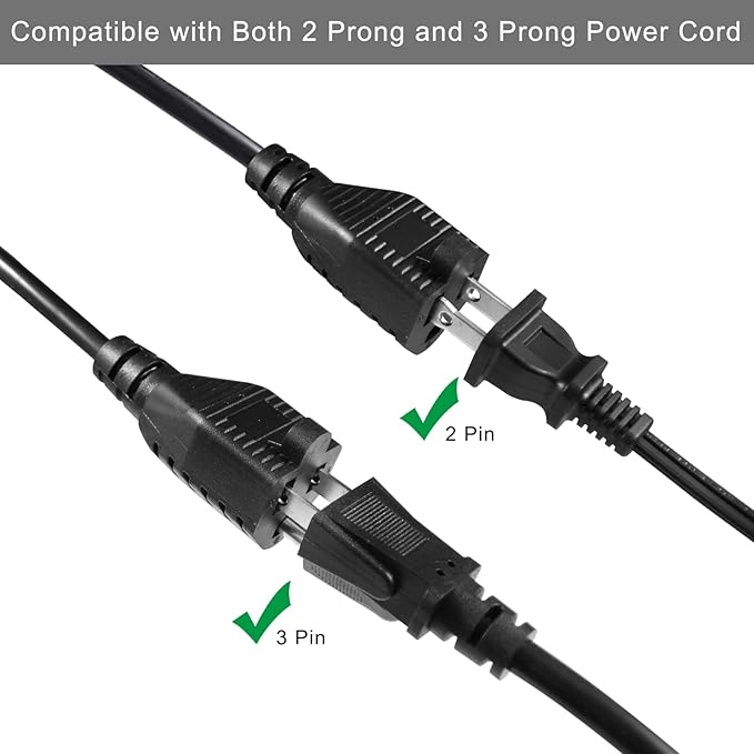 Power Extension Cord Y Splitter - 1FT Right Angled Type Flat Plug NEMA 5-15P 1 to 2 Way Outlet NEMA 5-15R SJT 16AWG 3 Prong Low Profile Black AC Power Cable Wire Extender for TV Computer Monitor