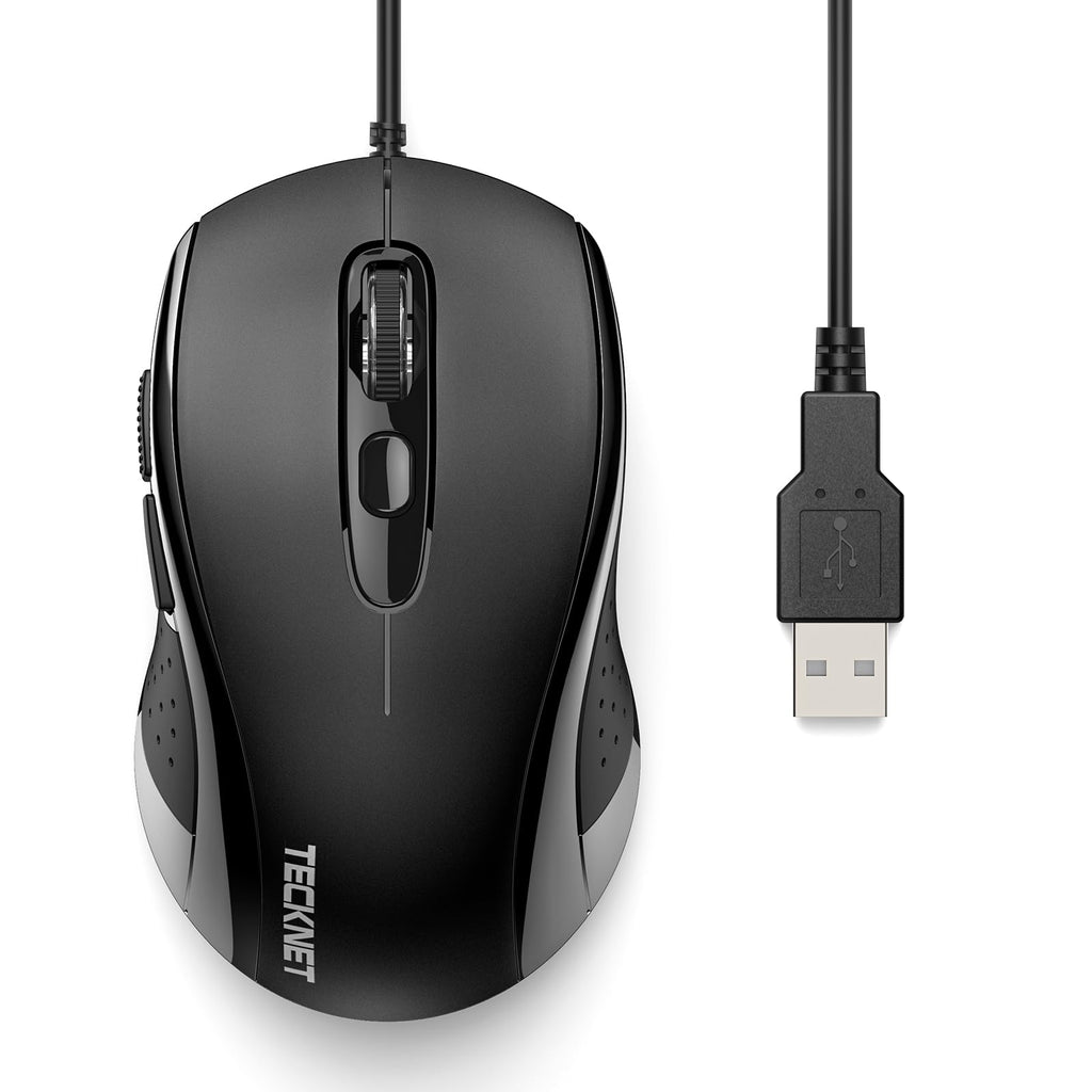 TECKNET Wired Mouse, 3600DPI, USB Wired Computer Mice, 6-Button, 4-Levels