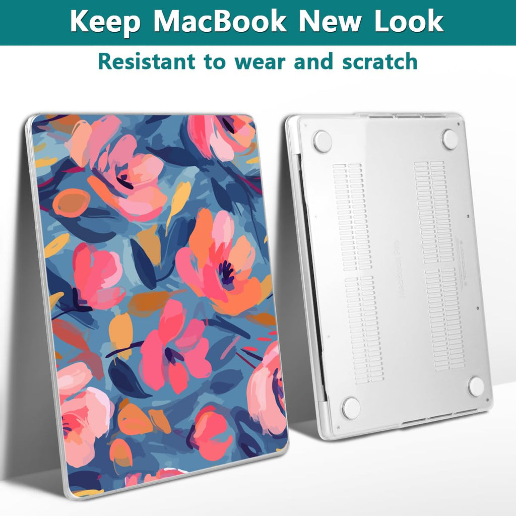 Teryeefi for M4 M5 MacBook Pro 14 inch Case 2025 2024 2023 2021 (M3 A2918 A2992 M2 A2779 M1 A2442 Pro/Max), Laptop Hard Shell Cover + Keyboard Cover for 14 inch Mac Pro, Abstract Pink Flower