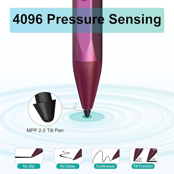 Stylus for HP Envy X360 Pavilion x360 Specter X360 Spectre x2 Envy x2 Touchscreen Laptop Rechargeable MPP 2.0 Tilt Pencil 4096 Pressure Sensitivity Using The Microsoft MPP Protocol, Red