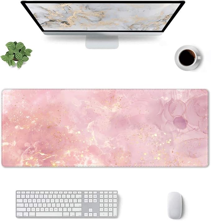 Rose Gold Marble Large Mouse Pad Extended Gaming Mousepad 31.5 x 11.8 Inch with Anti-Slip Rubber Base Cute Office Decor Women Girls Computer Accessories Home Office Supplies