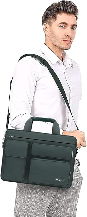MOSISO Laptop Shoulder Bag, Computer Bag with 2 Raised&1 Flapover&1 Horizontal Pocket&Handle&Belt