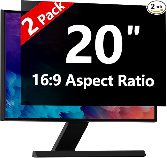 【2-Pack】 20 Inch Computer Privacy Screen for 16:9 Monitors with Anti-Spy Anti-Glare Filter, Blue Light Blocking & Eye Protection, Removable Anti-Scratch HD Clarity Screen Protector