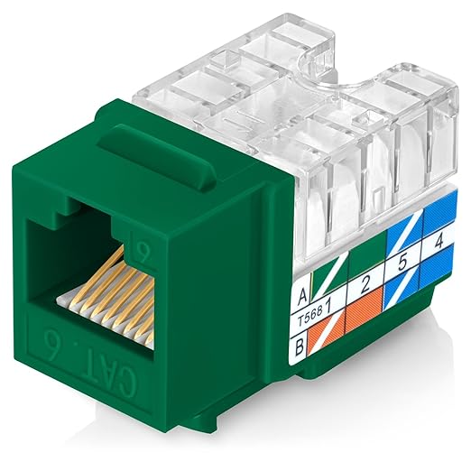 Everest 90° Angled RJ45 Cat6 Keystone Jacks 10-Pack in Green - Slim Profile Female RJ45 Connectors - Cat 6 Keystone Jack - Compatible with 90° Angled Speed Termination Tool - easyJACK (B094WB91H3)
