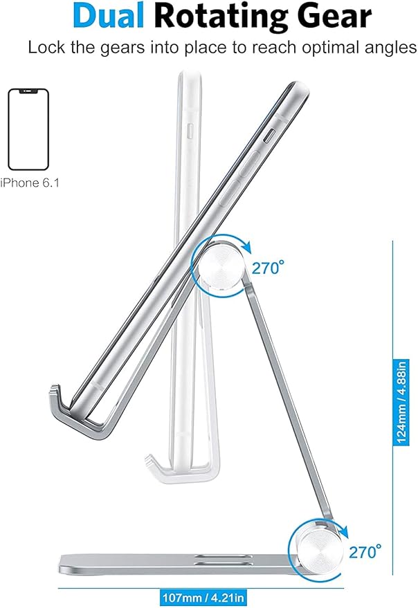 OMOTON Foldable Cell Phone Stand, C4 Portable Aluminum Phone Holder, Adjustable Phone Dock Cradle Compatible with iPhone 16/15/14 Pro Max, Samsung Galaxy, Small Tablets and Other Phones, Grey