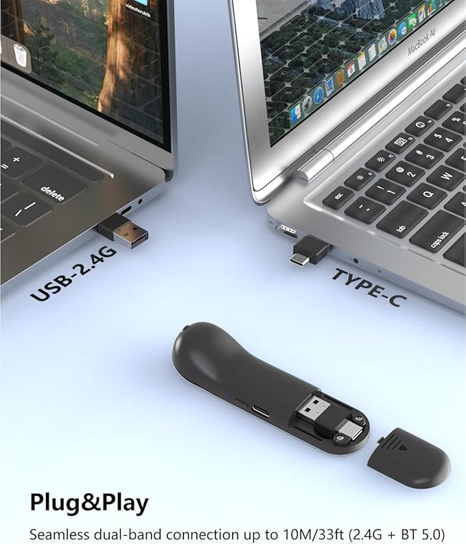 Rechargeable Air Mouse for PC/iOS/Android with Touchpad Wireless PPT Presenter with Bluetooth 2.4G, Works with PowerPoint/Keynote/TikTok/Camera/Kindle App (Black)