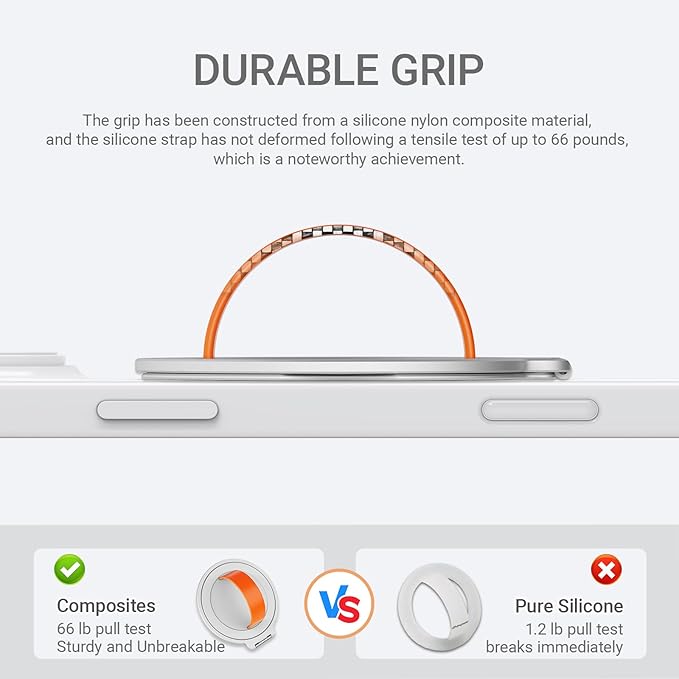 Grat 3 Upgraded Magnetic Phone Grip Stand, 360° Rotatable Silicone Strap Phone Loop Holder, Detachable Ring Kickstand Compatible with Magsafe iPhone 16 15 14 13 12 Pro/max, Silver