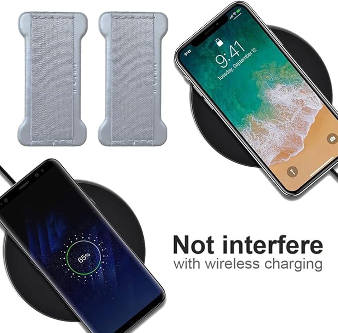 Universal Phone Grip for Smartphones& Mini Tablets - Phone Holder for Hand for Back of Phone - Wireless Charging Compatible (Silver) -2Pack