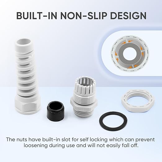 Strain Relief Cord Connector,LISTENJIALE 10Pcs NPT 1/4" Waterproof Cable Gland Flex Spiral Strain Relief Adjustable 4-8mm Cable Connector Nylon Joint with Gaskets(Grey)