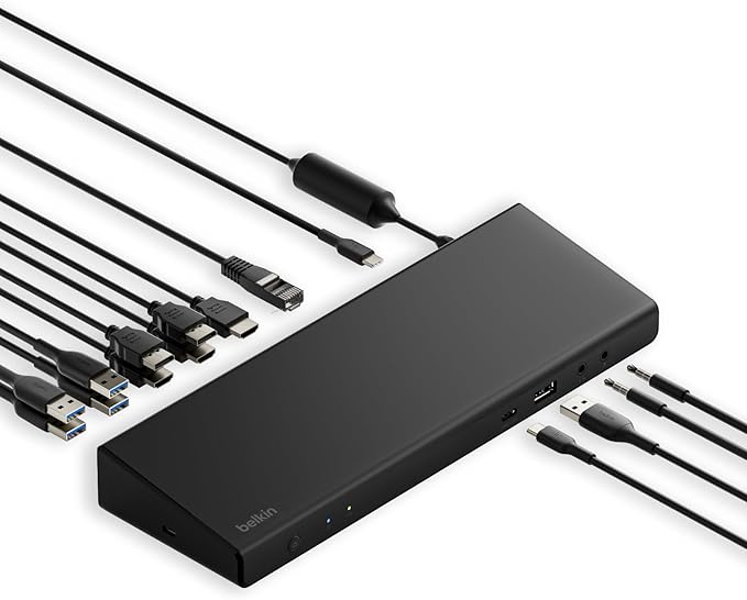 Belkin 15-in-1 Universal Triple Display DisplayLink Docking Station Hub w/ 3 HDMI Ports, 2 DisplayPorts for Triple 4K Display w/ 85W PD, Gigabit Ethernet, 3.5mm Mic/Speaker, 1 USB-C, & 5 USB-A Ports