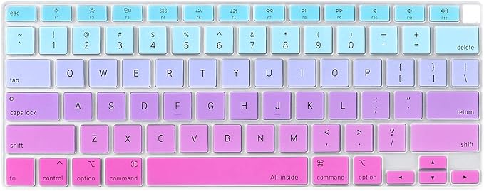 Allinside Silicone Keyboard Cover for New MacBook Air 13 inch A2179 Released in 2020 with Touch ID and Retina Display US Version, Ombre Blue Pink