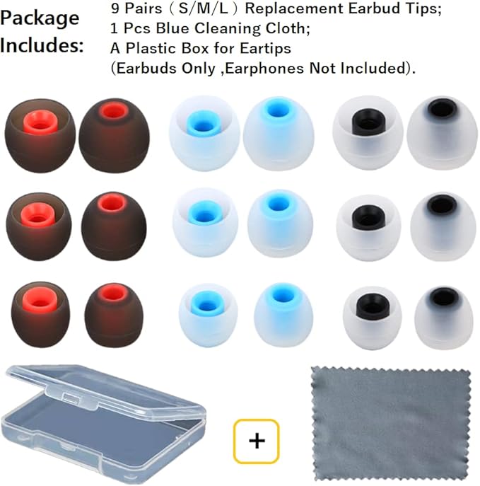 Earbuds Replacement Tips Silicone Earbud Tips Ear Gels Fit for Inner Hole from 3.8mm - 5.1mm Earphones 9 Pairs S/M/L