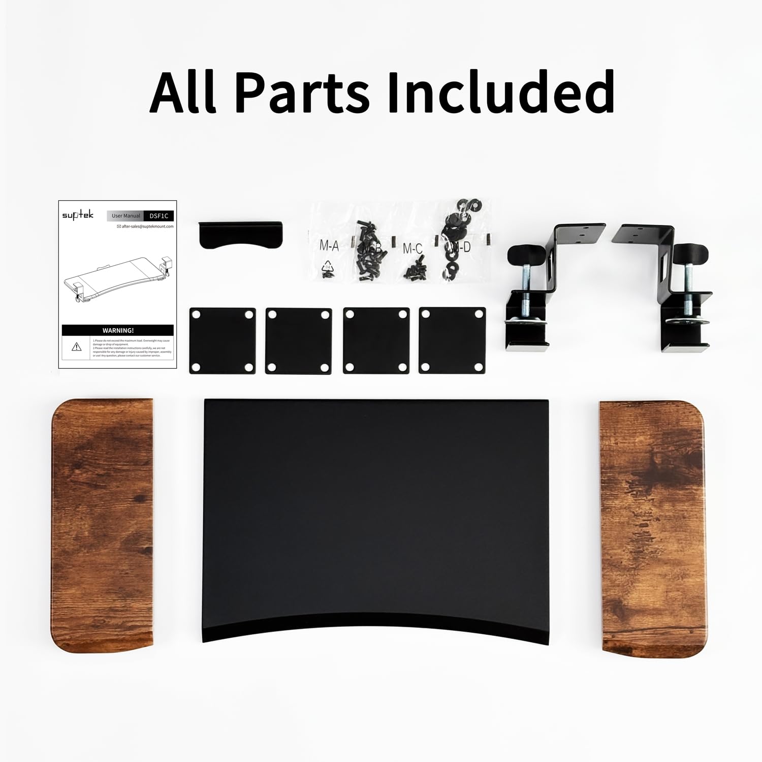 suptek Keyboard Tray Under Desk Pull Out with C Clamp Mount, Computer Keyboard & Mouse Tray, 25.6 (30 Including Clamps) x 11.8 inch Slide-Out Platform Computer Drawer for Typing, DSF1C