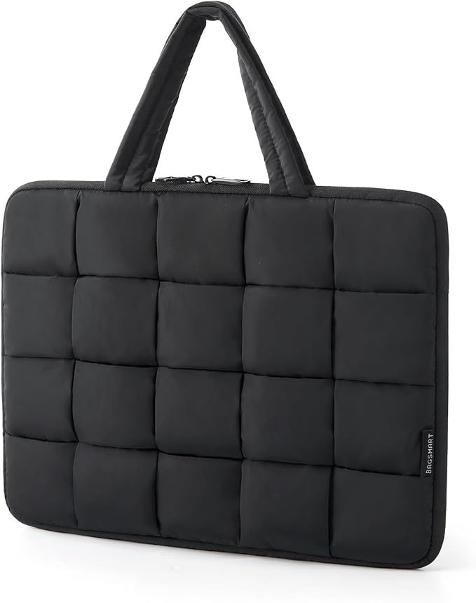 BAGSMART 15.6 Inch Laptop Case, Lightweight Puffy Laptop Sleeve with Handle, Compatible with MacBook Air Pro 15 16 Inch M4 M3 M2 M1, Laptop Bag for Women Fitted with Dell,HP, Black