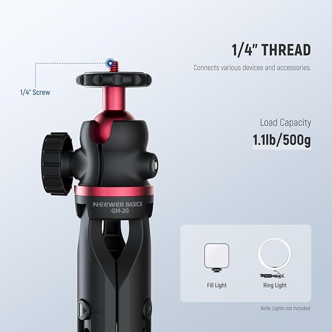 NEEWER Entry Level Version Mini Tripod for Camera, 360° Small Desk Portable DSLR Webcam Cell Phone Mount Holder Stand Selfie Stick Grip Compatible with iPhone Samsung Android Video Recording, GM-2G