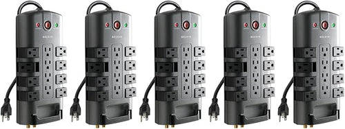 Belkin Surge Protector Power Strip w/ 8 Rotating & 4 Standard Outlets - 8ft Sturdy Extension Cord w/ Flat Pivot Plug for Home, Office, Travel, Desktop & Charging Brick - 4320 Joules of Protection