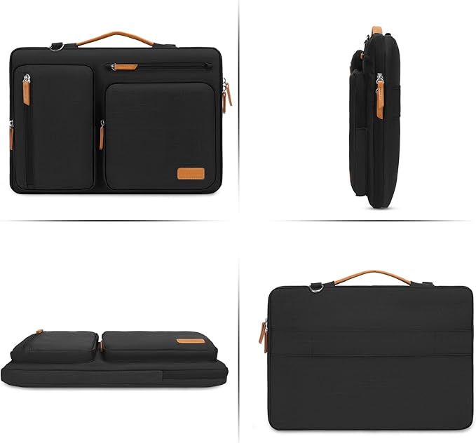 MOSISO 360 Protective Laptop Shoulder Bag,15 inch Computer Bag Compatible with MacBook Air M4 M3 M2/Pro A1990 A1707, Dell XPS Plus,Side Open Messenger Bag with 4 Zipper Pockets&Handle, Black