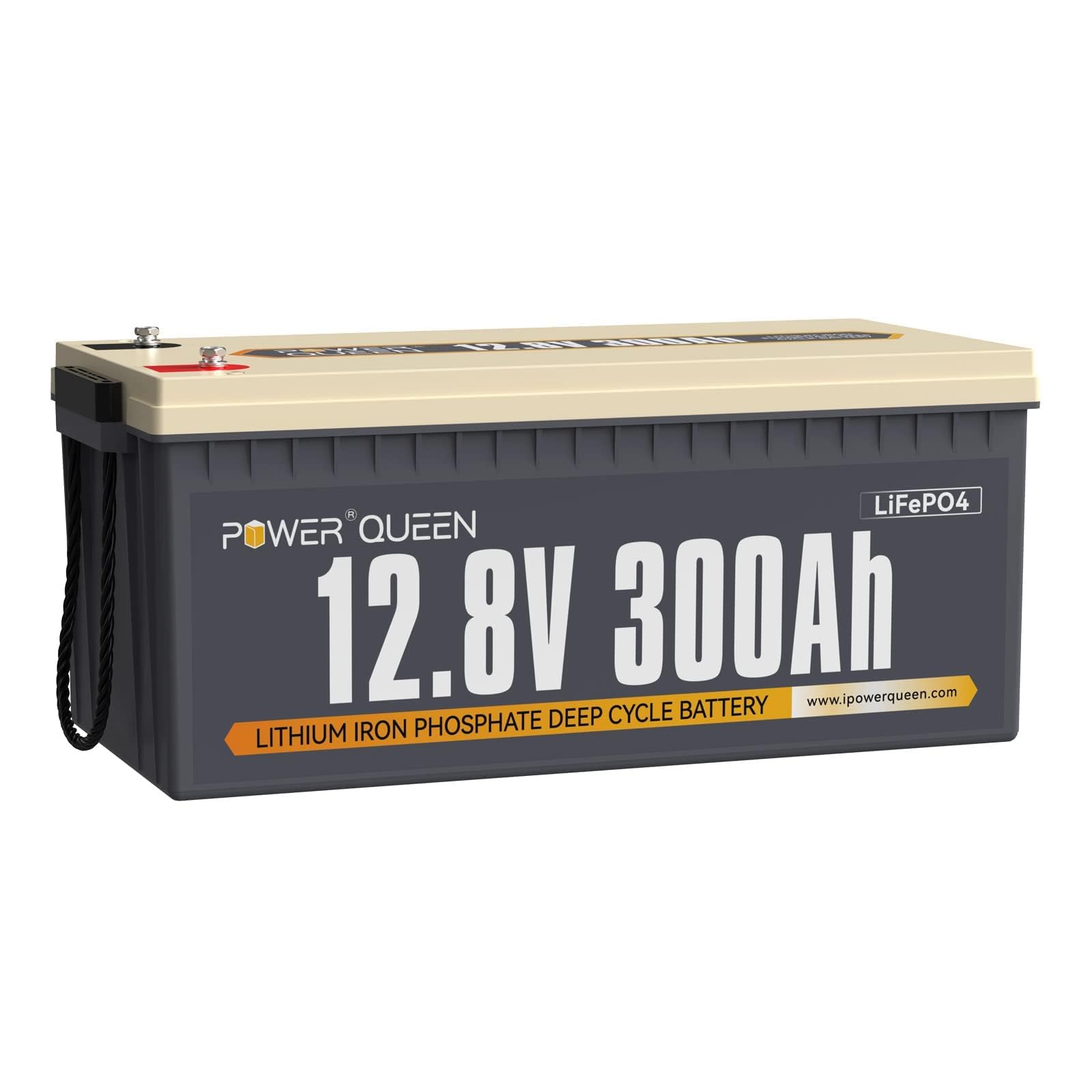 Power Queen 12V 300Ah Lithium Battery, 3840Wh LiFePO4 Battery with 2560W Power Output, Up to 15000+ Deep Cycles, BMS Protections for Solar, RV Motorhome, Marine, Off-Grid