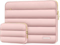 MOSISO 13.3 inch Laptop Case, 13-13.3 inch Puffy Laptop Sleeve Compatible with MacBook Air 13 13.6 M4 M3 M2 M1/Pro 13/Pro 14, HP Dell ASUS Lenovo,Polyester Horizontal Bag with Small Case, Pink