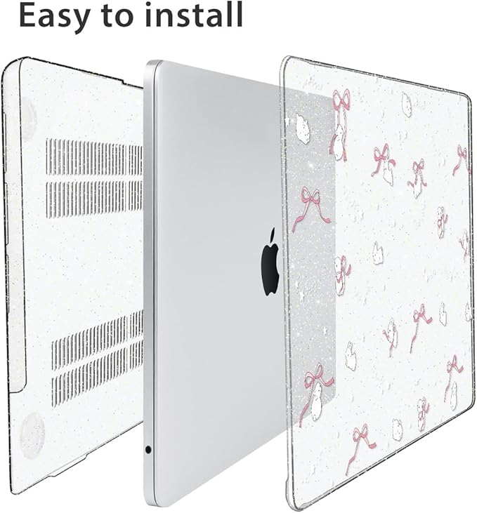 for 2025 2024 2023 2022 MacBook Air 13 inch Case M4 A3240 M3 A3113 M2 A2681 with Touch ID& 13.6" Liquid Retina Display, Plastic Hard Shell&Keyboard Cover&Screen Film&Webcam Cover, Bunny-P