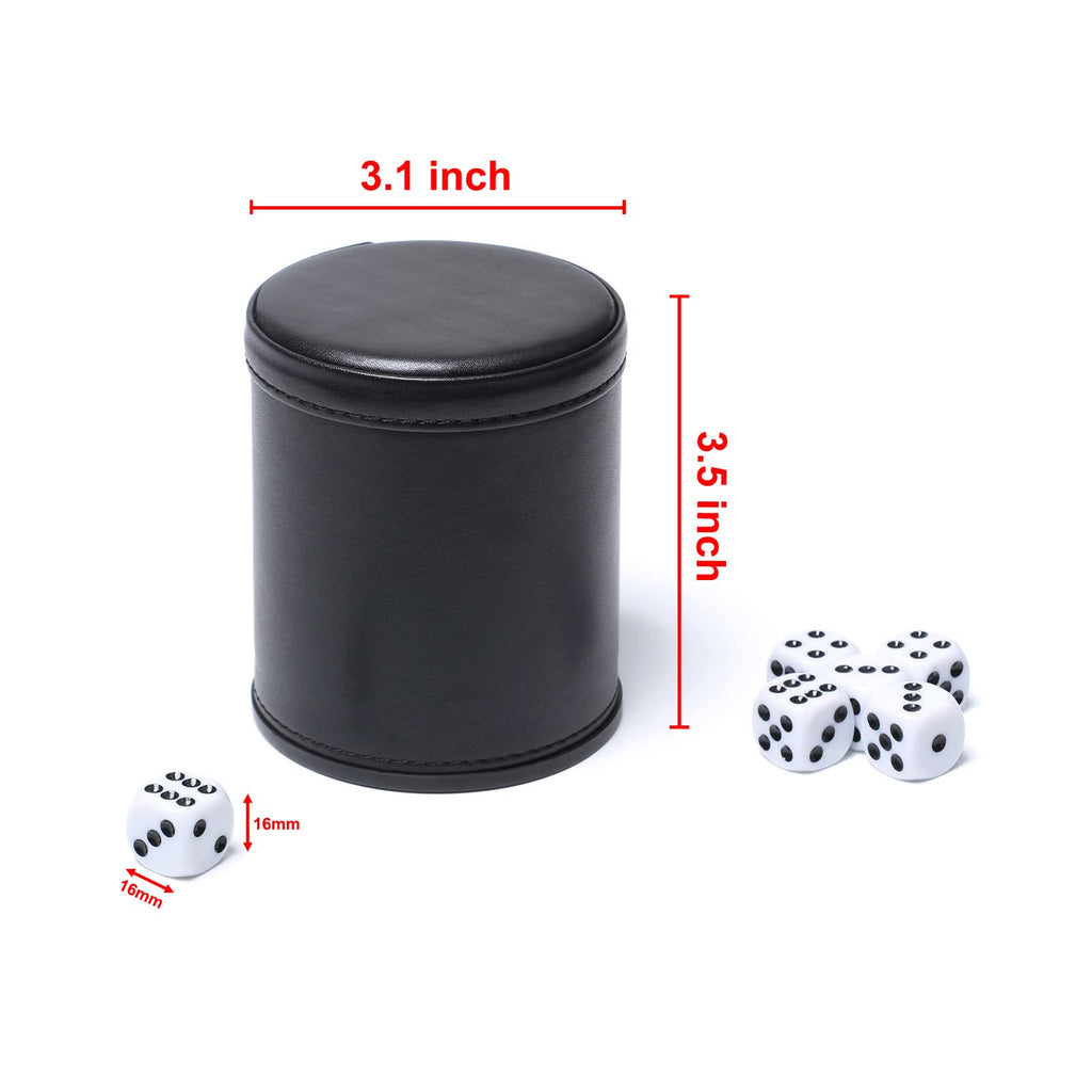 Leatherette Dice Cup Set Red Felt Lined Shaker with 6 Dot Dices for Yahtzee Farkle Bar Party Dice Games-5 Pack