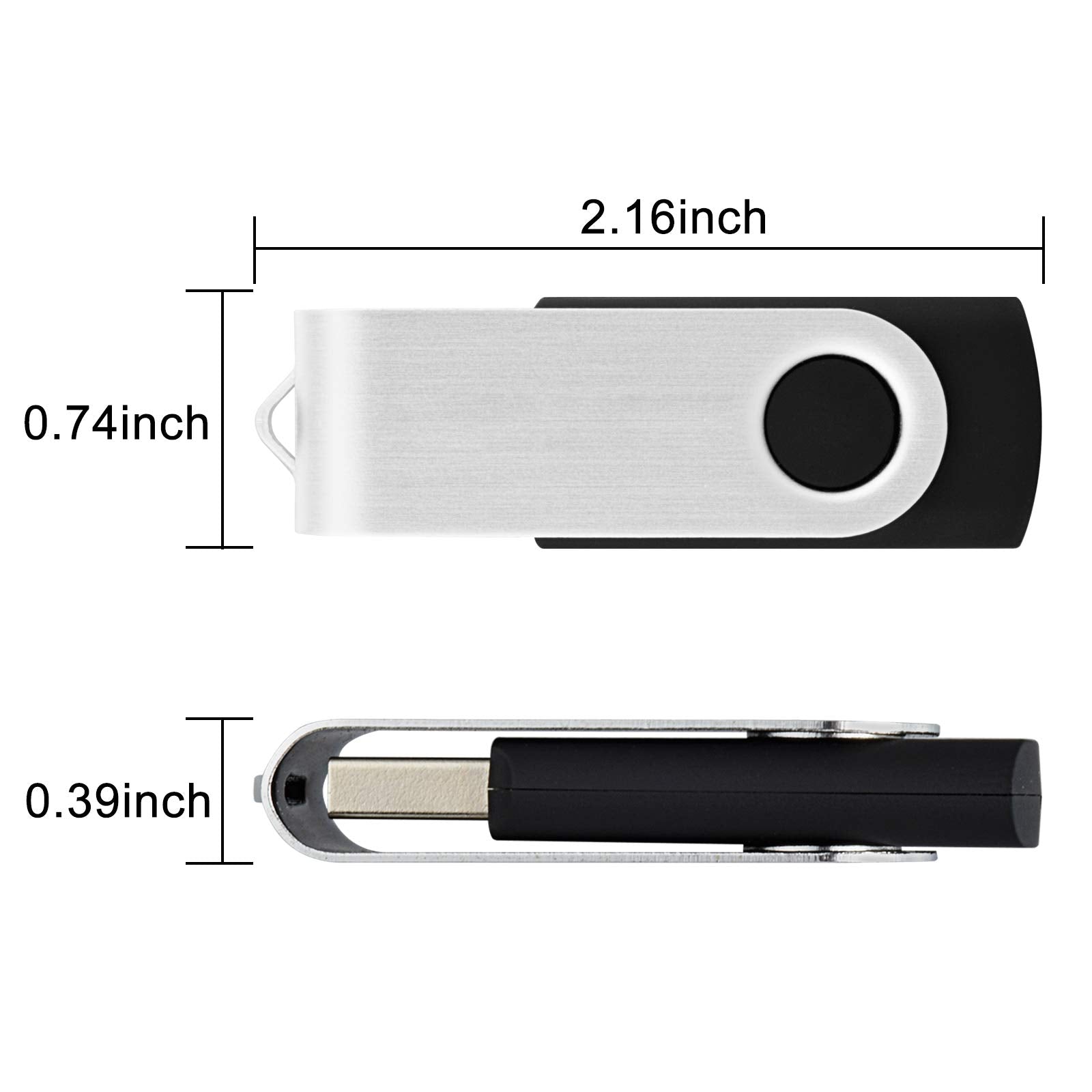 KOOTION 10PCS 2GB USB Flash Drives USB 2.0 Flash Drives Memory Stick Fold Storage Thumb Drive Pen Swivel Design Black