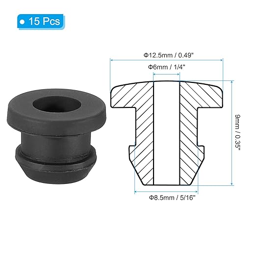 PATIKIL 8.5mm / 5/16 Inch Drill Hole,1/4 Inch ID Rubber Grommets, 15Pcs Top Hat Grommet for Wiring Eyelet Ring Gasket Automotive Firewall Cable Hole Plugs Wires Protection, Black