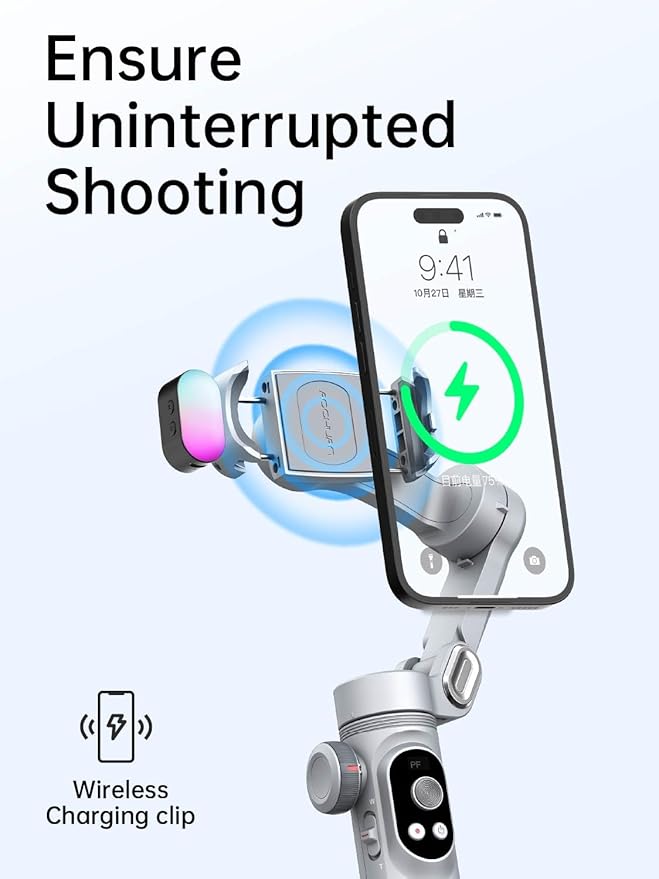 iPhone Gimbal, 3-Axis Gimbal Stabilizer for Smartphone w/RGB Magnetic Fill Light Portable with Fous/Zoom Wheel for Vlog, Compatible with iPhone 15 Pro Max/Android-Smart X Pro Kit Gray