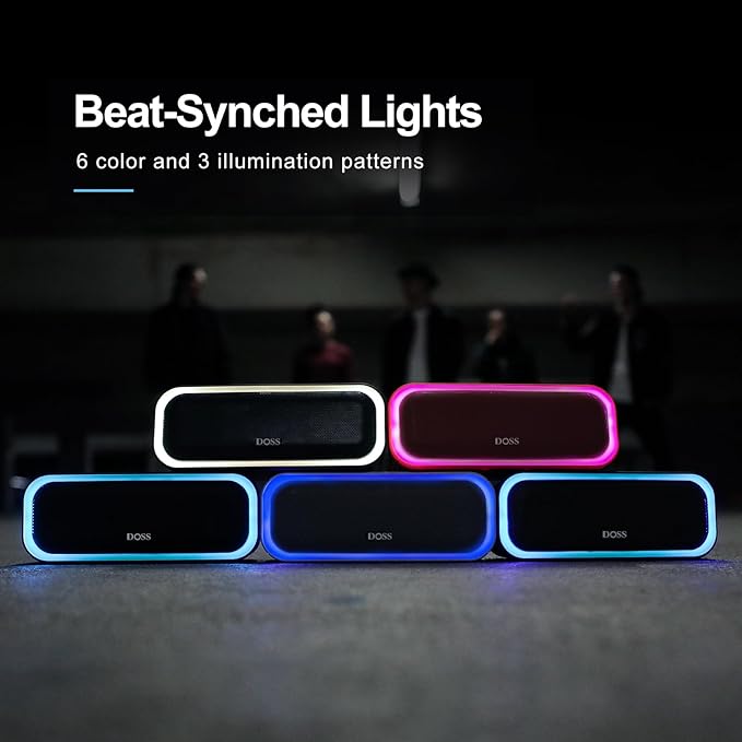 DOSS SoundBox Pro Bluetooth Speaker with 20W Stereo Sound, Active Extra Bass, IPX6 Waterproof, TWS Pairing, Multi-Colors Lights, 20H Playtime, Portable for Beach, Outdoor-Stone Blue