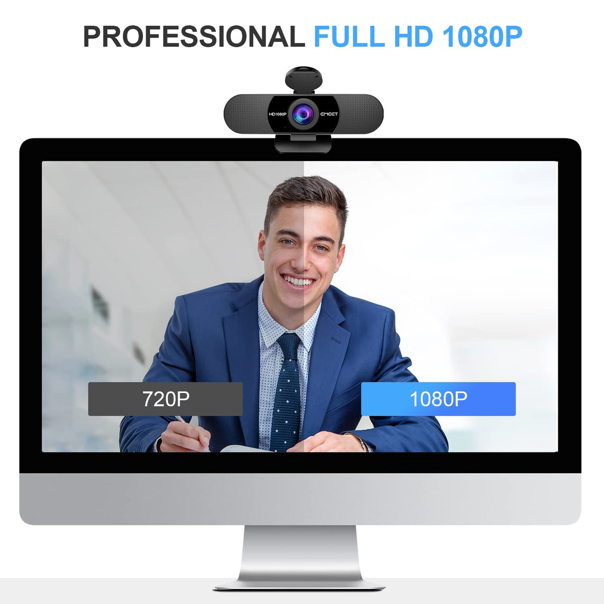 EMEET 1080P Webcam with Microphone, C960 Web Camera 2 Mics Streaming Webcam
