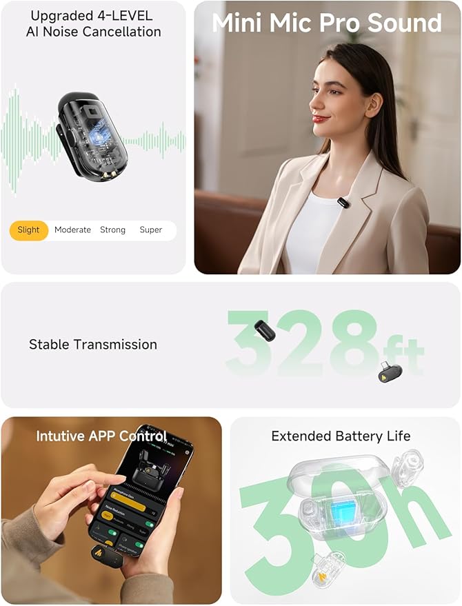 MAONO Wave T1 Mini Wireless Lavalier Microphone for iPhone iPad with MFi Certified Lightning Plug, Noise Cancellation, AI Voice Filter, 30H Used with Charging Case for Video Recording Vlog TikTok