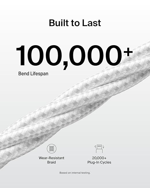 Belkin USB A to USB C Cable, 6.6ft, 15W - Type C Charger, iPhone Charger Cord, Soft, Braided, Flexible for iPhone 16 & 15, Galaxy S25, Pixel 9, iPad Pro, Airpods Pro, Switch & More - White