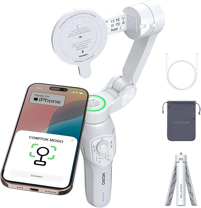 MOGO Only for iPhone, Gimbal Stabilizer for iPhone, [Apple MFi Certified] Cell Phone Gimbal Stabilizer with 360 Degree Tracking for Video Recording, NFC Pair and Magnetic for iPhone 16 Pro Max