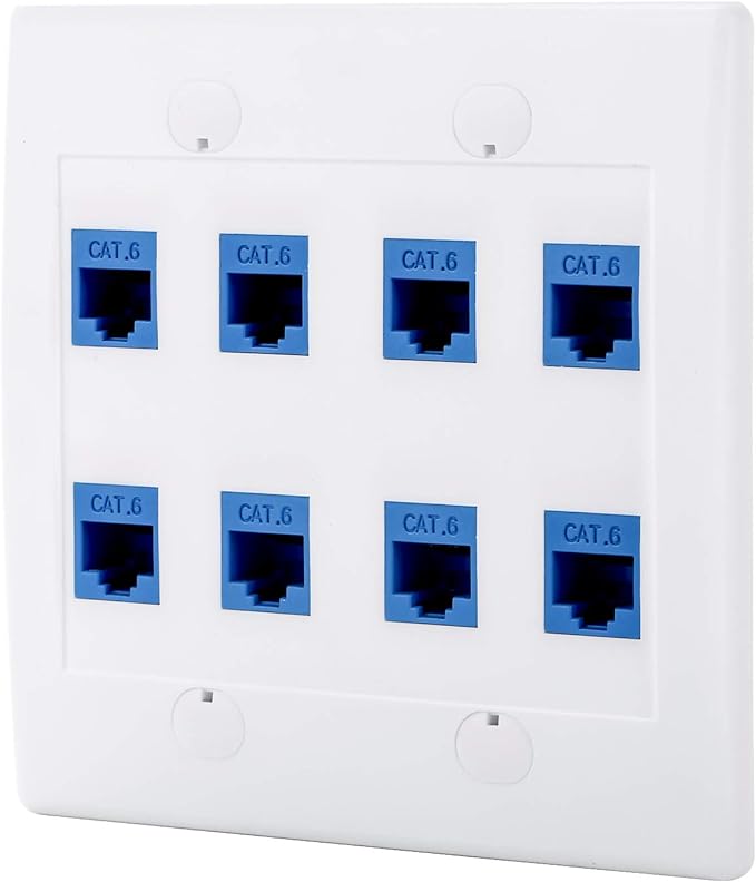Cat6 Keystone Ethernet Wall Plate Female to Female - White (8 Port)