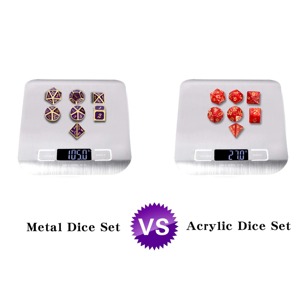 DNDND Glitter Purple Metal Dice Set, Solid Polyhedral DND Metallic Dice with Free Metal Case for Role Polying Game Dungeons and Dragons