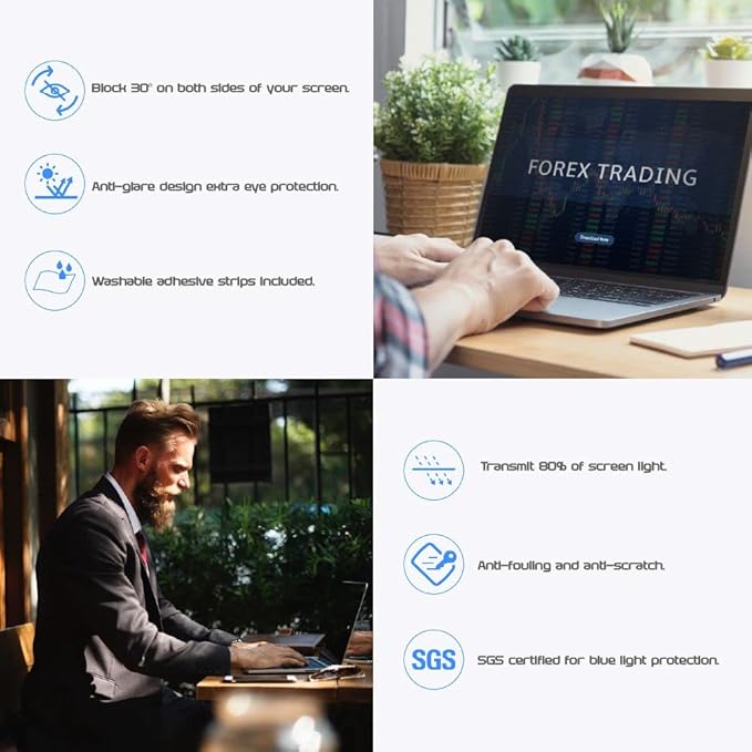 Computer Privacy Screen Filter for Widescreen Monitor - Anti-Glare, Blue Light Reduction, and Privacy Shield Protector - 24 Inch 16:9 Aspect Ratio