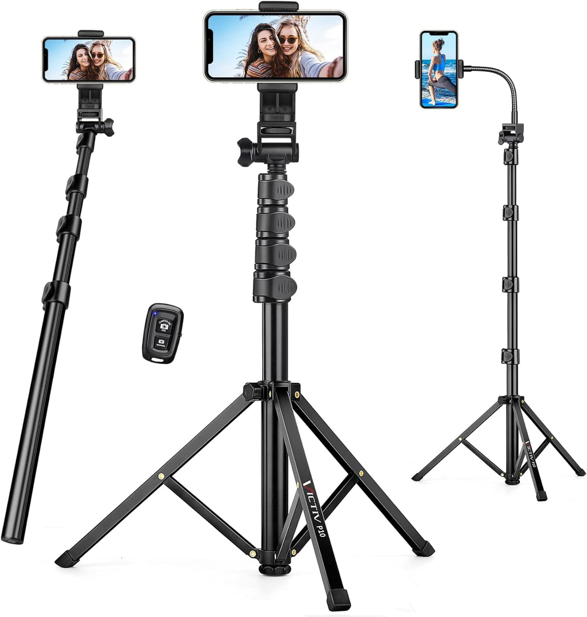 70" Phone Tripod with Remote & Holder, Portable Cell Phone Stand