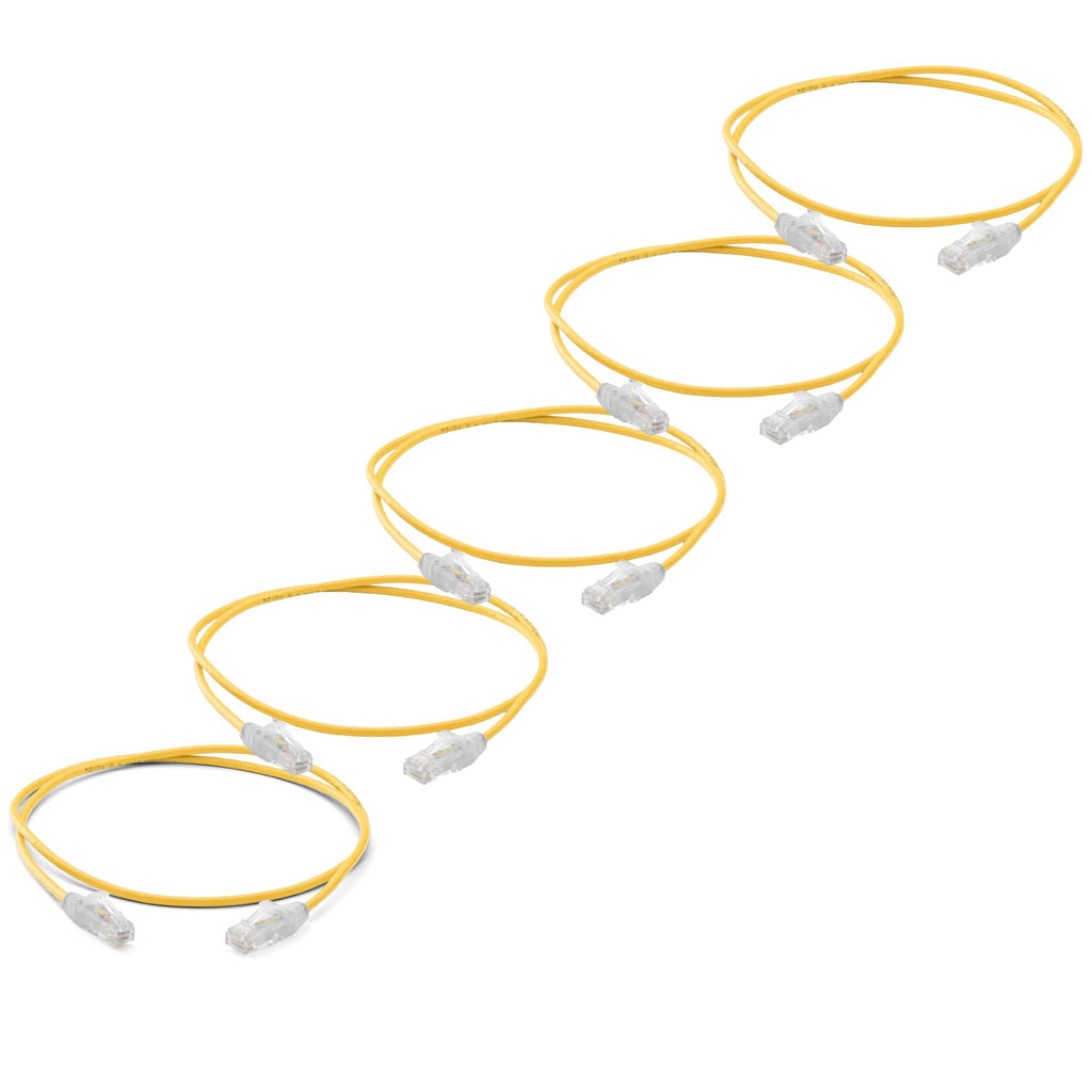 TRUECABLE Cat6 Component Rated Patch Cable, Unshielded (U/UTP), 2ft, Yellow, 28AWG Stranded Pure Copper, Snagless 10G High-Speed Ethernet Cable, PoE++ 4PPoE 100W, UL Listed, RoHS-3, 5 Pack
