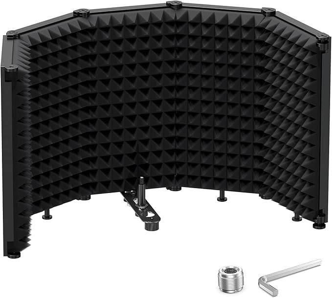 Moukey Microphone Insulation Sound Insulation Sound Shield Isolation, 5 Sides Microphone Sound-Absorbing Foam Reflector for Recording Studio, Podcasts, Vocals and Broadcasting